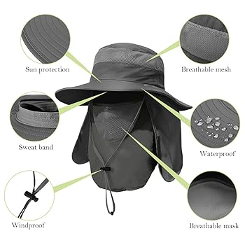 ZEXIAN 2 Pieces Men's Wide Brim Fishing Hat Outdoor UPF 50+